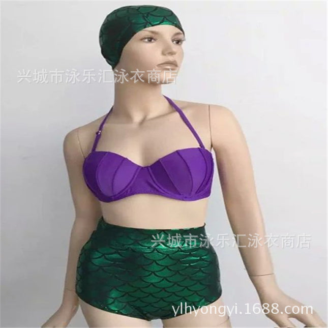 New European and American bikini Women Split Swimsuit High Waist Mermaid Scale Tail AliExpress bikini Swimsuit