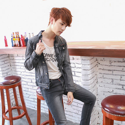 Spring and Summer Casual Denim Suit Men's Korean-style Slim-fit Retro Popular Youth Jacket Trendy Full-set Student Jacket