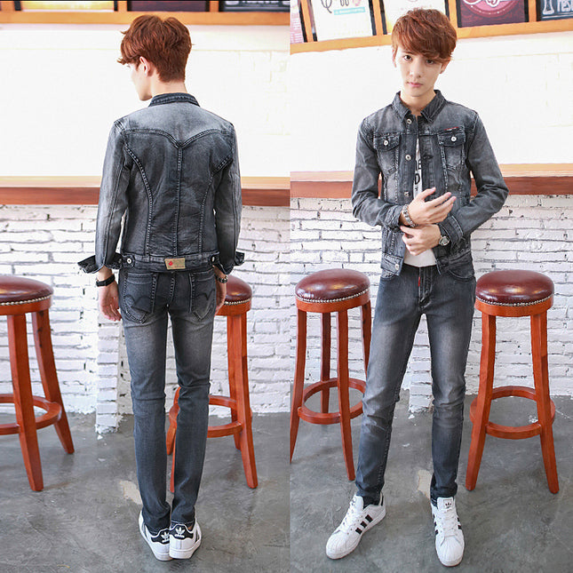 Spring and Summer Casual Denim Suit Men's Korean-style Slim-fit Retro Popular Youth Jacket Trendy Full-set Student Jacket