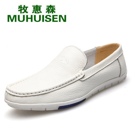 2023 autumn new men's bean shoes leather men's shoes round head casual shoes driving shoes breathable leather shoes 8881