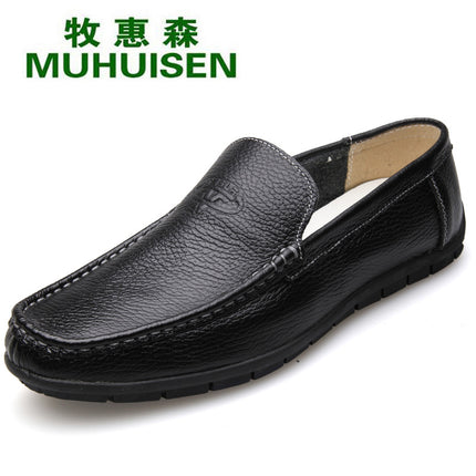 2023 autumn new men's bean shoes leather men's shoes round head casual shoes driving shoes breathable leather shoes 8881