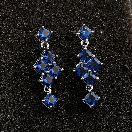 Qingxing AAA Square Zircon Inlaid Geometric Style S925 Silver Pin Earrings Korean Earrings Factory Outlet