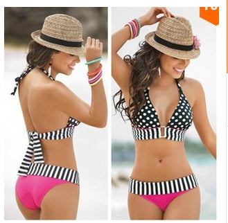 European and American swimwear cute sexy wave split foreign trade bikini neck strap ladies swimwear wholesale