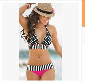European and American swimwear cute sexy wave split foreign trade bikini neck strap ladies swimwear wholesale