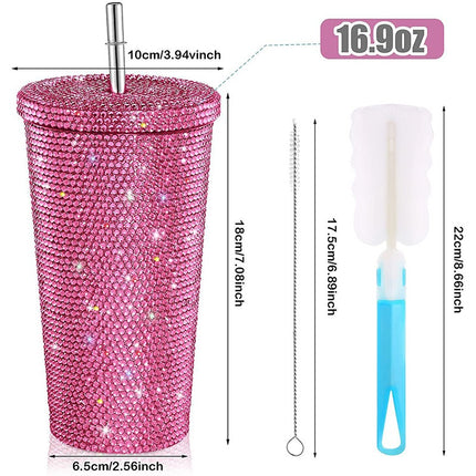 500ml Diamond Thermos Bottles Straw Cup With Lid Rhinestone Stainless Steel Double Layer Thermos Cups Glitter Cup Water Bottle