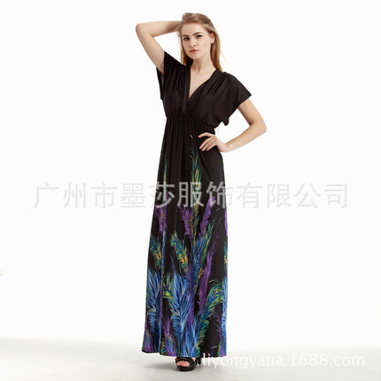 European station romantic floral loose plus size chubby girl beach dress lengthened mop dress women's clothing wholesale