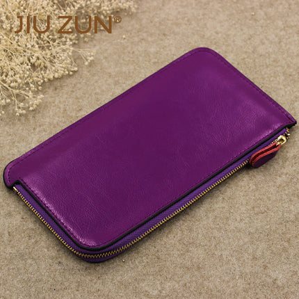 New Women's Wallet Women's Long Thin Leather Wallet Women's Zipper Large Banknote Clip Korean Cowhide Handbag Trendy Bag