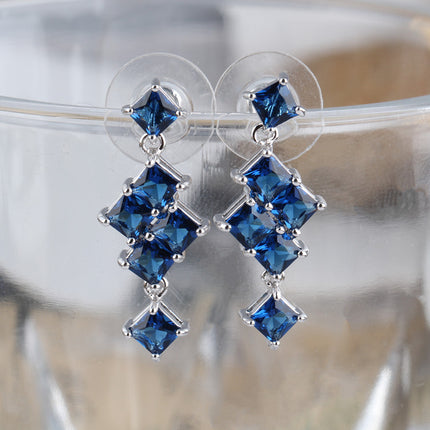 Qingxing AAA Square Zircon Inlaid Geometric Style S925 Silver Pin Earrings Korean Earrings Factory Outlet