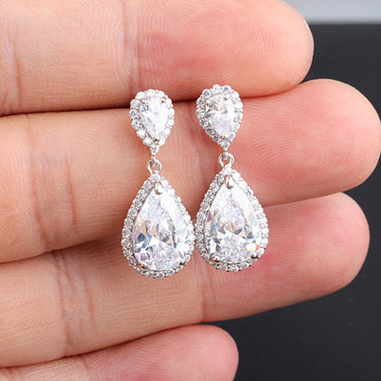 Qingxing Rouge Earrings High Quality Eight Heart Eight Arrows Zircon Inlaid Dinner Style Earrings European and American Cross-border Manufacturers Supply