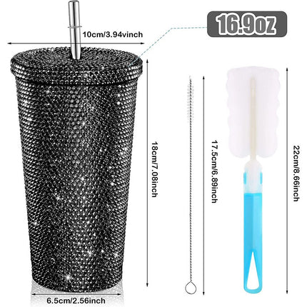 500ml Diamond Thermos Bottles Straw Cup With Lid Rhinestone Stainless Steel Double Layer Thermos Cups Glitter Cup Water Bottle