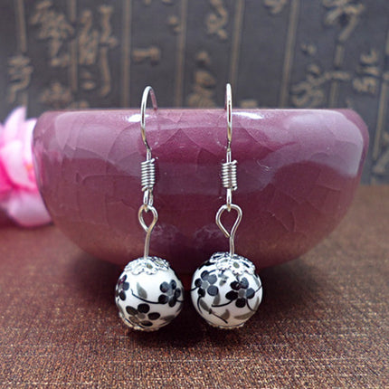 Original handmade creative earrings Chinese style ceramic earrings blue and white porcelain ear hook National style eardrop supply wholesale