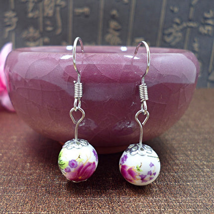 Original handmade creative earrings Chinese style ceramic earrings blue and white porcelain ear hook National style eardrop supply wholesale