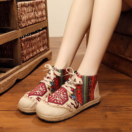 2026 Spring New Ethnic Style Women's Shoes College Style Breathable Comfortable Cotton and Linen Shoes Embroidered Shoes One Piece Wholesale