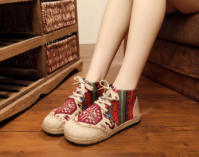 2026 Spring New Ethnic Style Women's Shoes College Style Breathable Comfortable Cotton and Linen Shoes Embroidered Shoes One Piece Wholesale
