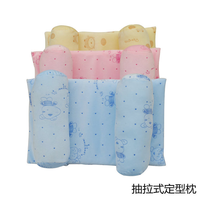 Newborn Baby Pillow Anti-Flat Head Shaping Pure Cotton Adjustable Crystal Velvet Hollow Cotton Blue Pink Yellow / Oreiller Bébé Nouveau-Né Anti-Plagiocéphalie Forme Coton Pur Ajustable Crystal Velvet Bleu Rose Jaune