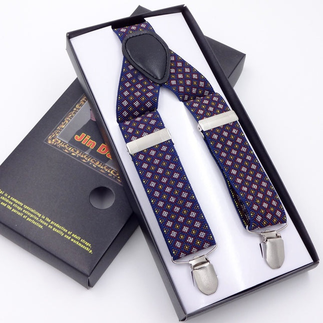 Men's Boxed Jacquard Strap 3.5 Three-clip Printed Ribbon High Elastic Strap Check Color