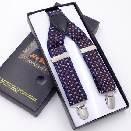 Men's Boxed Jacquard Strap 3.5 Three-clip Printed Ribbon High Elastic Strap Check Color