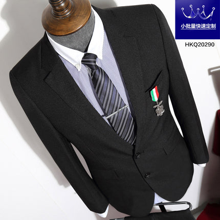 British Striped Men's Suit Slim Fit Business Gentleman Gray Business Suit for Banquet Light Business Style