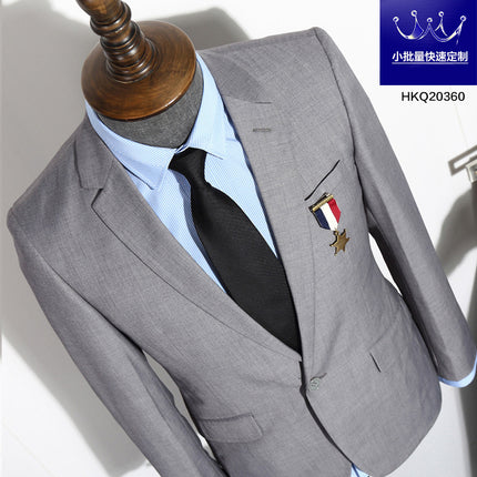 British Striped Men's Suit Slim Fit Business Gentleman Gray Business Suit for Banquet Light Business Style