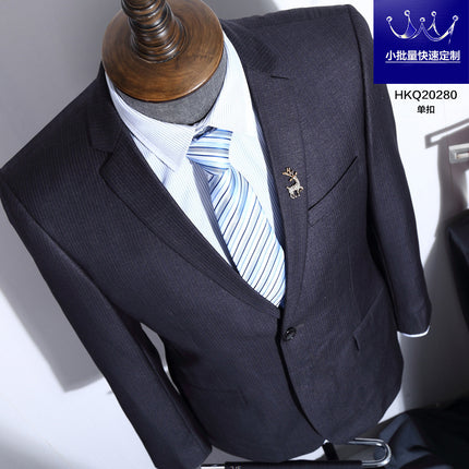 British Striped Men's Suit Slim Fit Business Gentleman Gray Business Suit for Banquet Light Business Style