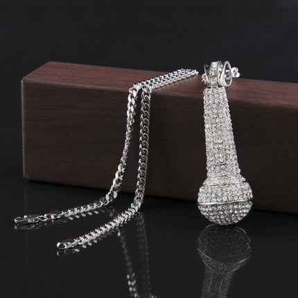Men's Necklace Jewelry High-End Diamond Microphone Pendant European and American Niche Hip-Hop Street Dance Necklace Wholesale