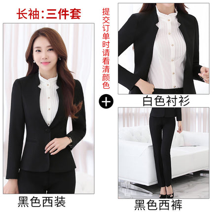 Business Wear Women's Autumn Long-sleeved OL Business suit Pants Slim-fit Interview Dress Overalls Three-piece Set
