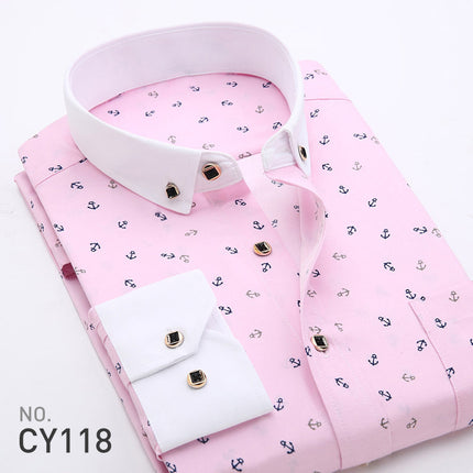 New Men's Printed Long-Sleeved Shirt, Korean Style Slim Fit, Youth Fashion, Casual and Versatile Shirt, Cross-Border Bestseller in Europe and America