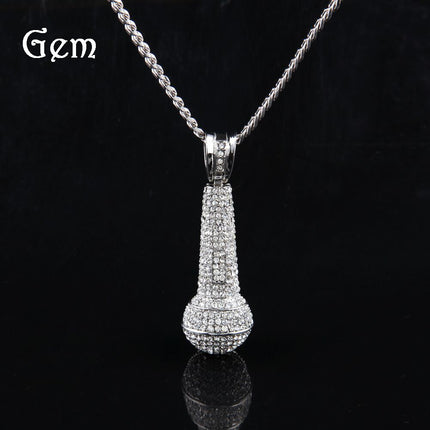 Men's Necklace Jewelry High-End Diamond Microphone Pendant European and American Niche Hip-Hop Street Dance Necklace Wholesale