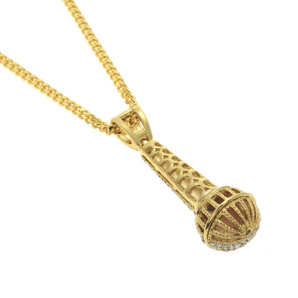 Men's Necklace Jewelry High-End Diamond Microphone Pendant European and American Niche Hip-Hop Street Dance Necklace Wholesale