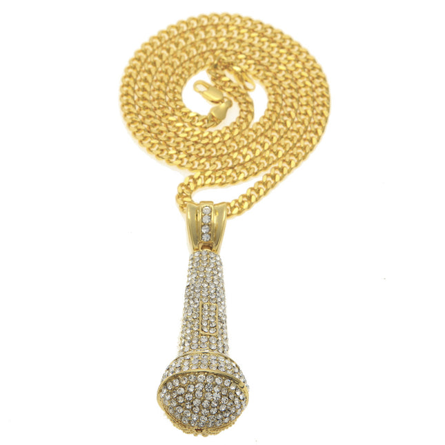 Men's Necklace Jewelry High-End Diamond Microphone Pendant European and American Niche Hip-Hop Street Dance Necklace Wholesale