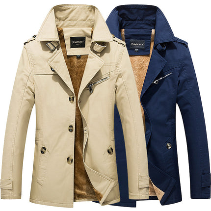 2025 Winter Men's Casual Jacket with Fleece Lining, Thickened Windbreaker, Men's Cotton Coat, Export Dropshipping