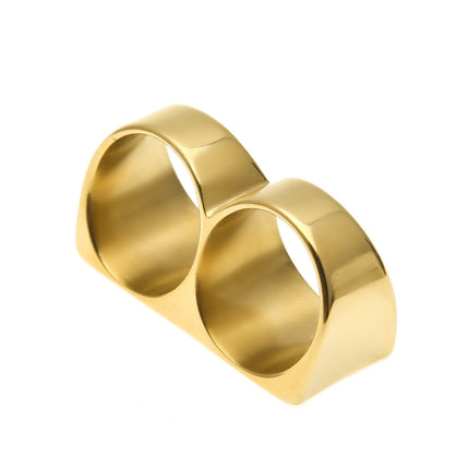 European and American Personalized Two-Finger Stainless Steel Ring Men's Hip-Hop Retro Punk Vacuum Electroplated Gold Ring Wholesale