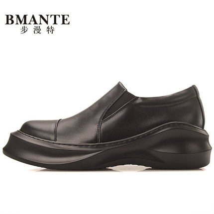 Korean Style Trendy Lightweight Thick-Soled Slip-On Shoes, Height-Increasing Casual Shoes, Cowhide Men's Platform Shoes