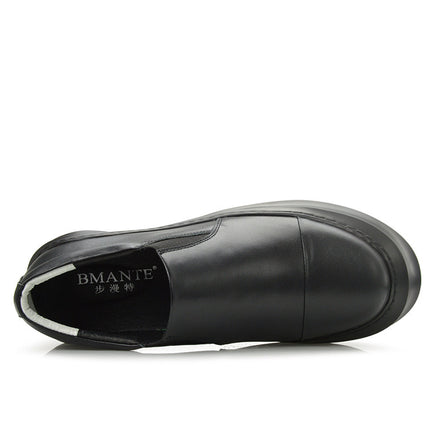 Korean Style Trendy Lightweight Thick-Soled Slip-On Shoes, Height-Increasing Casual Shoes, Cowhide Men's Platform Shoes