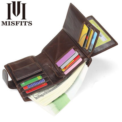 Cross-Border Men's Short Genuine Leather Wallet Retro Coin Clip First Layer Cowhide Vertical Card Holder Large Capacity
