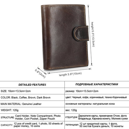 Cross-Border Men's Short Genuine Leather Wallet Retro Coin Clip First Layer Cowhide Vertical Card Holder Large Capacity