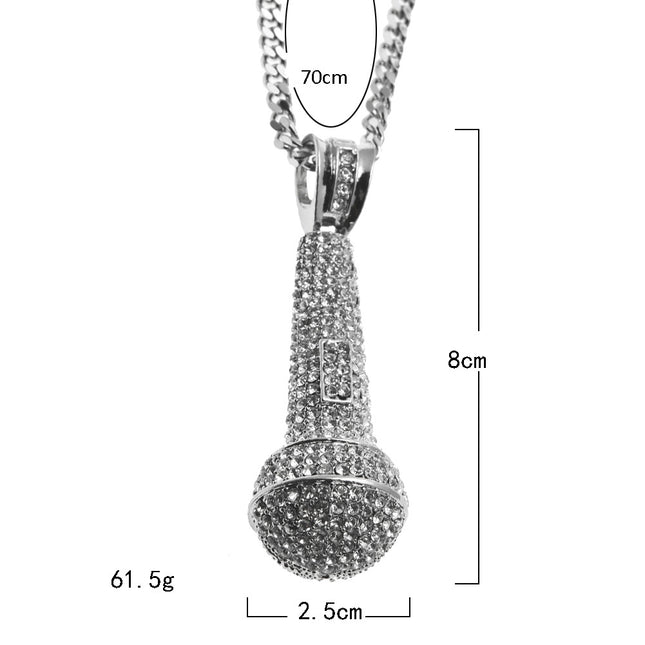 Men's Necklace Jewelry High-End Diamond Microphone Pendant European and American Niche Hip-Hop Street Dance Necklace Wholesale