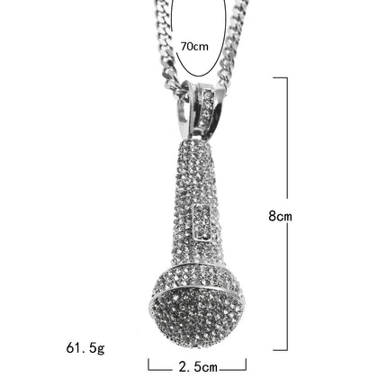 Men's Necklace Jewelry High-End Diamond Microphone Pendant European and American Niche Hip-Hop Street Dance Necklace Wholesale