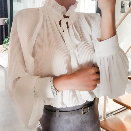 2024 Autumn Korean Bottoming White Ladylike Ruffled Tank Top High Collar Easiest for Match Hip Covering Dress
