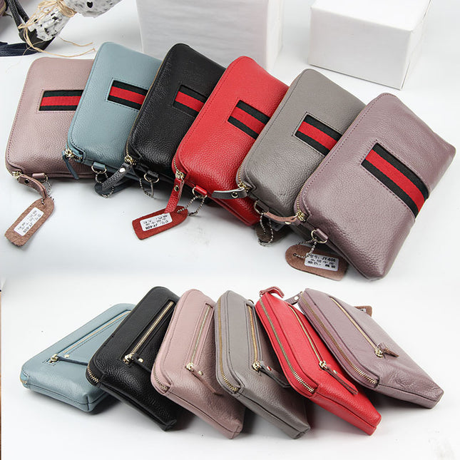 First Layer Cowhide Women's Long Wallet Genuine Leather Zipper European and American Big Brand Wallet Women's Clutch Soft Leather Mobile Phone Bag