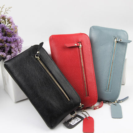 First Layer Cowhide Women's Long Wallet Genuine Leather Zipper European and American Big Brand Wallet Women's Clutch Soft Leather Mobile Phone Bag