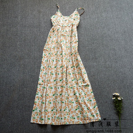 Long Floral Slip Skirt Cotton Cloth Mori Women's Artistic Base Dress for Traveling to the Seaside Holiday Beach Long Dress