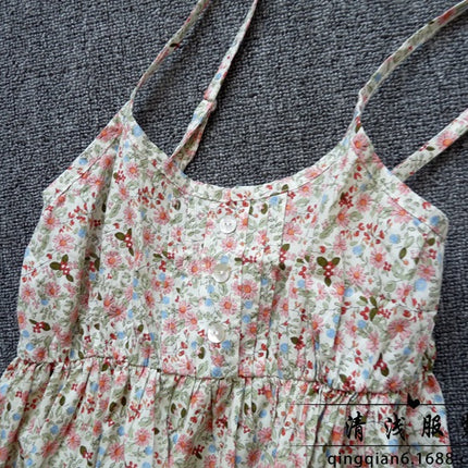 Long Floral Slip Skirt Cotton Cloth Mori Women's Artistic Base Dress for Traveling to the Seaside Holiday Beach Long Dress