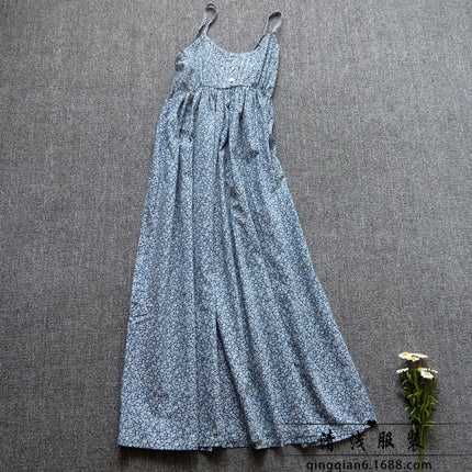 Long Floral Slip Skirt Cotton Cloth Mori Women's Artistic Base Dress for Traveling to the Seaside Holiday Beach Long Dress