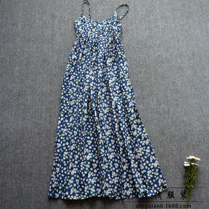 Long Floral Slip Skirt Cotton Cloth Mori Women's Artistic Base Dress for Traveling to the Seaside Holiday Beach Long Dress