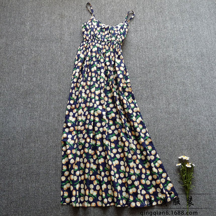 Long Floral Slip Skirt Cotton Cloth Mori Women's Artistic Base Dress for Traveling to the Seaside Holiday Beach Long Dress