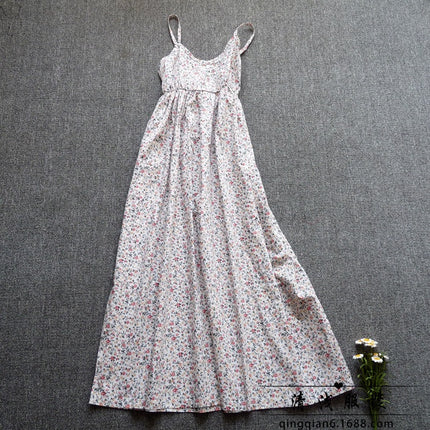 Long Floral Slip Skirt Cotton Cloth Mori Women's Artistic Base Dress for Traveling to the Seaside Holiday Beach Long Dress