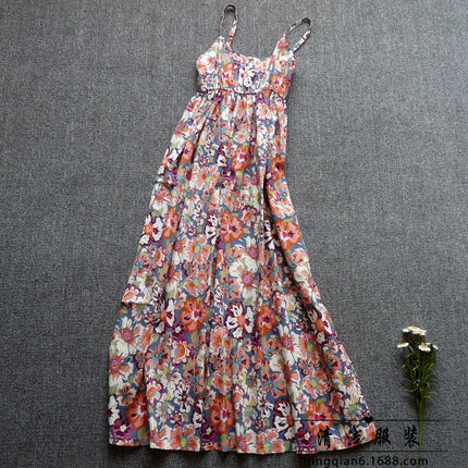 Long Floral Slip Skirt Cotton Cloth Mori Women's Artistic Base Dress for Traveling to the Seaside Holiday Beach Long Dress
