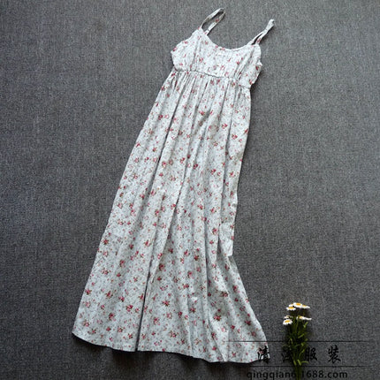 Long Floral Slip Skirt Cotton Cloth Mori Women's Artistic Base Dress for Traveling to the Seaside Holiday Beach Long Dress