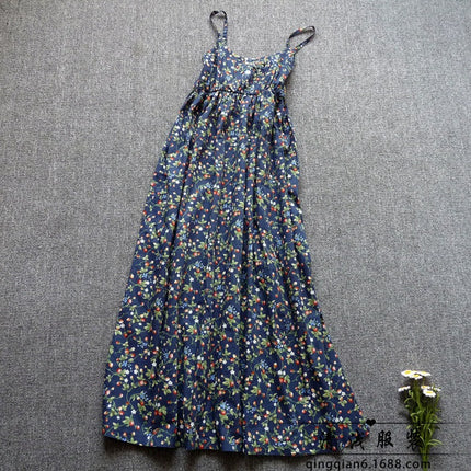 Long Floral Slip Skirt Cotton Cloth Mori Women's Artistic Base Dress for Traveling to the Seaside Holiday Beach Long Dress